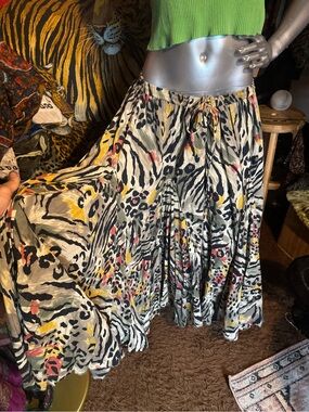 Indian 100% Cotton Green Tiger Safari MAXI African Boho Tropical Forest Skirt
